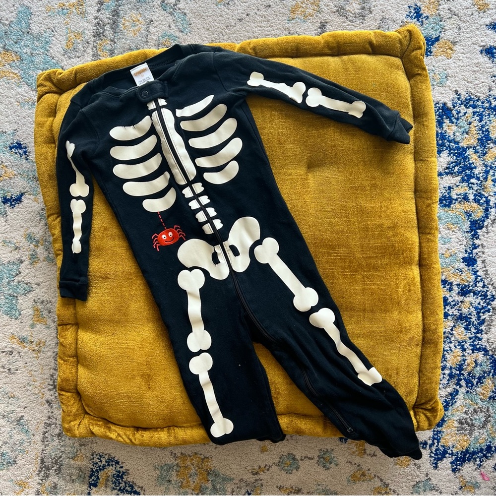 Gymboree Unisex Boy Girl Black Skeleton Zip Up Sleepsuit without Footies PJs
